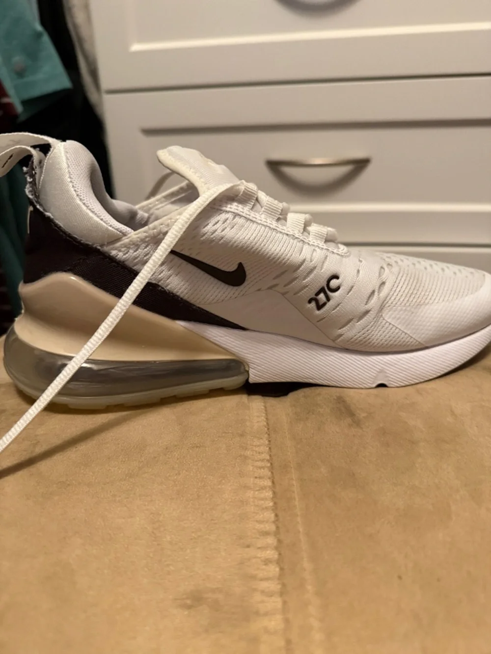Nike Air Max 270 White Black Cream Women's Athletic Shoes